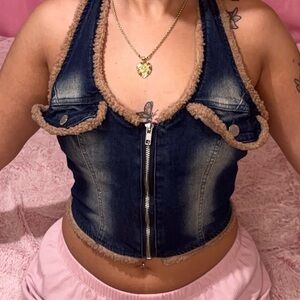 Denim Vest with Tan Trim